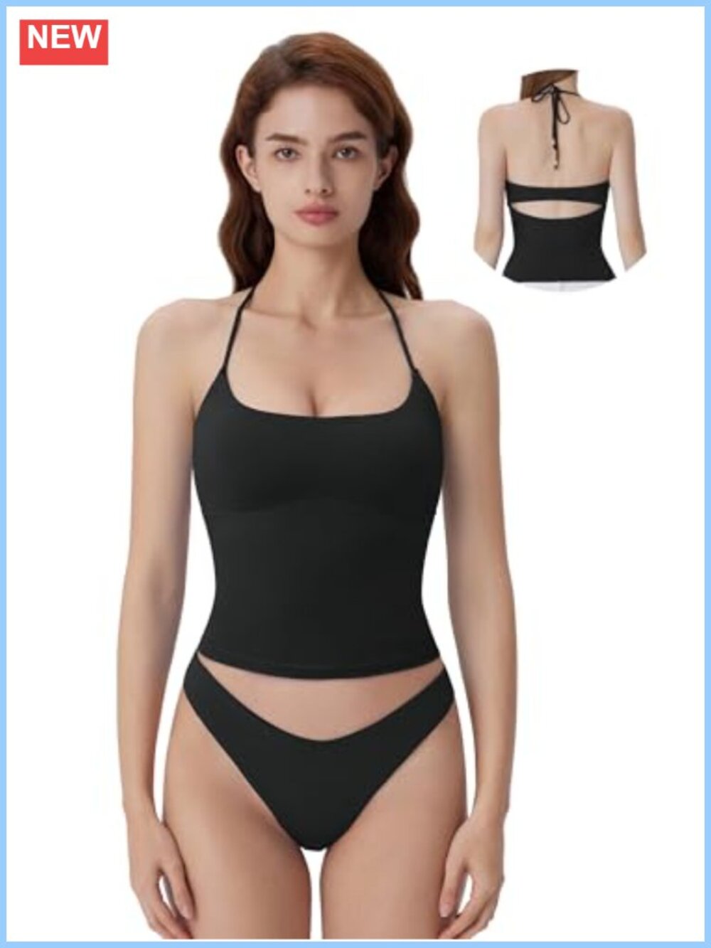 Halter Tank Top with Built in Bra, Backless Double Lined Y2K Crop Top